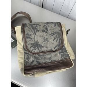 New! Myra Bag Purse Crossbody Bag Canvas and Leather Trees Leaves Print